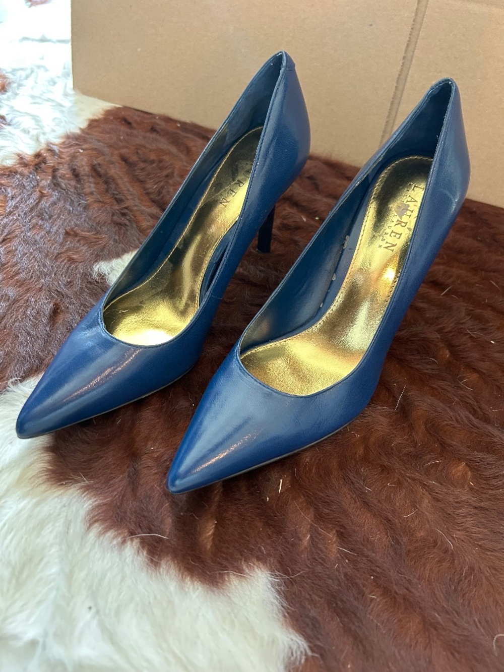 Lauren Ralph Lauren Carina Blue Leather Pointed Toe Pumps Heels Size 8